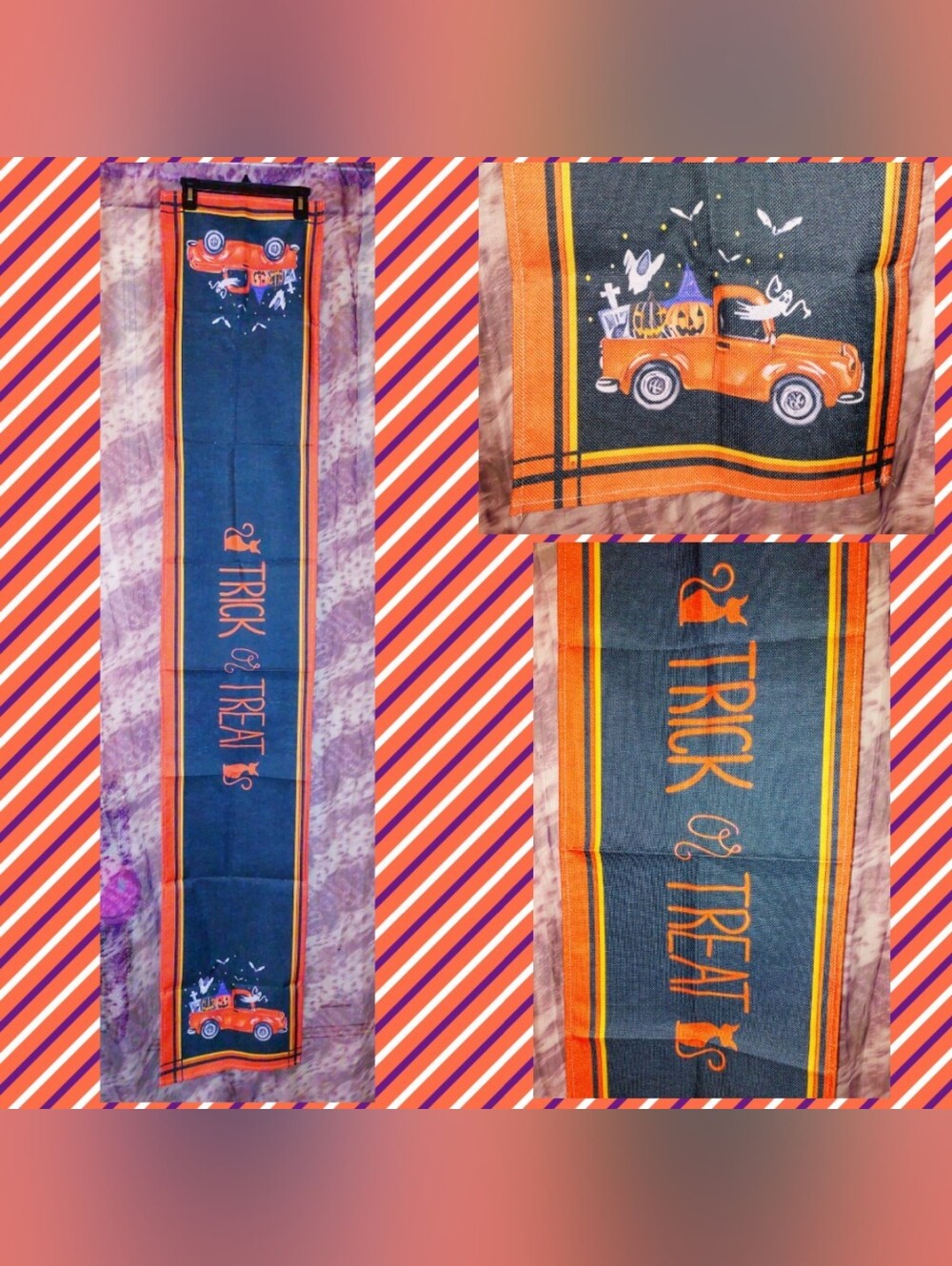 Whimscal Country Halloween Themed Rectangular Fabric Table Runner 72"L X 13"W